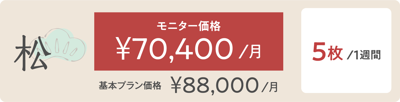 松モニター価格 ¥70,400/月 5枚/１週間