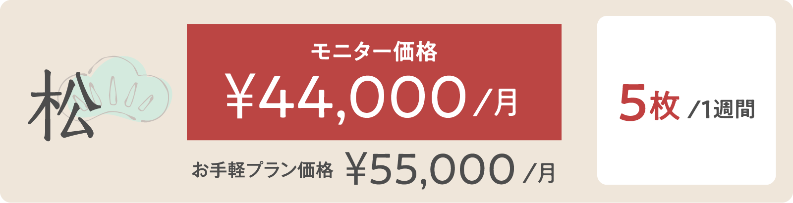 松モニター価格 ¥44,000/月 5枚/１週間
