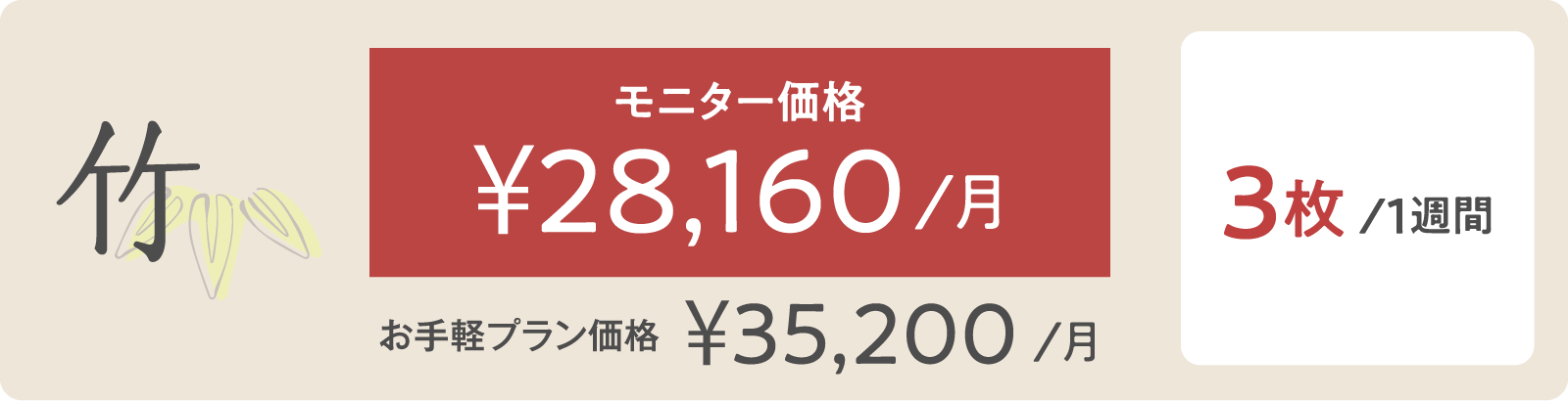 松モニター価格 ¥28,160/月 5枚/１週間